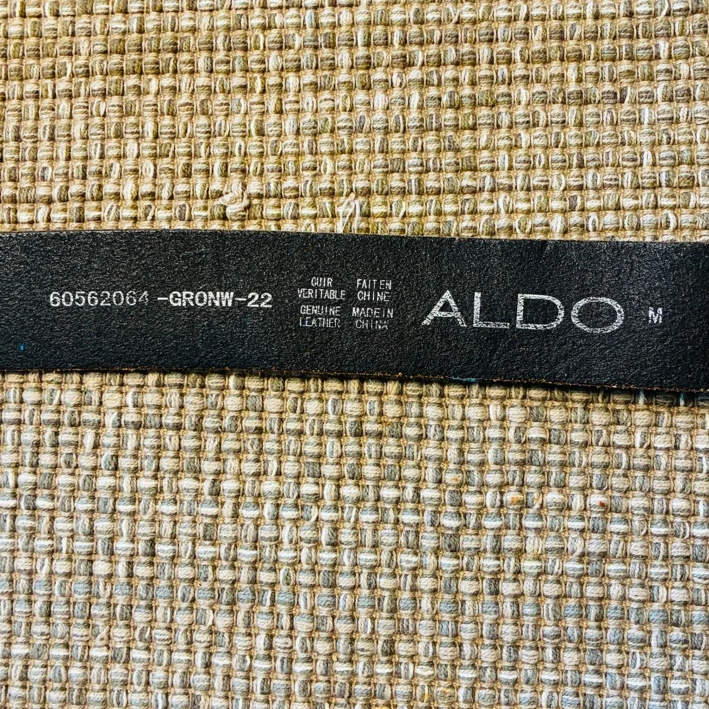 Y2K Aldo Leather Belt Mens Medium Brown Distressed Plaque Buckle